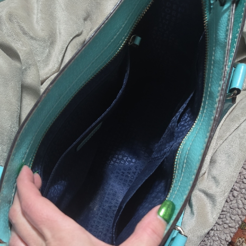 kate spade turquoise leather satchel with removable strap - Picture 3 of 8